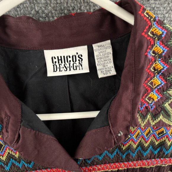 VTG Chicos Design Women Jacket Size 2 Boho Art Bohemian Colorful 90s Lightweight - Picture 11 of 14